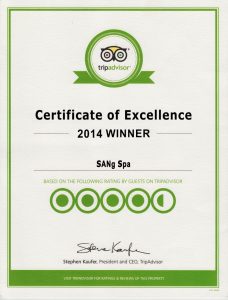 Sang Spa award certificate