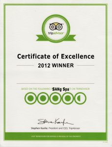 Sang Spa award certificate