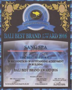 Sang Spa award certificate